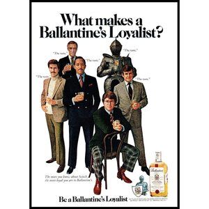 1971 Ballantine's Scotch Loyalist Vintage Print Ad Knight Suit Armor Wall Art